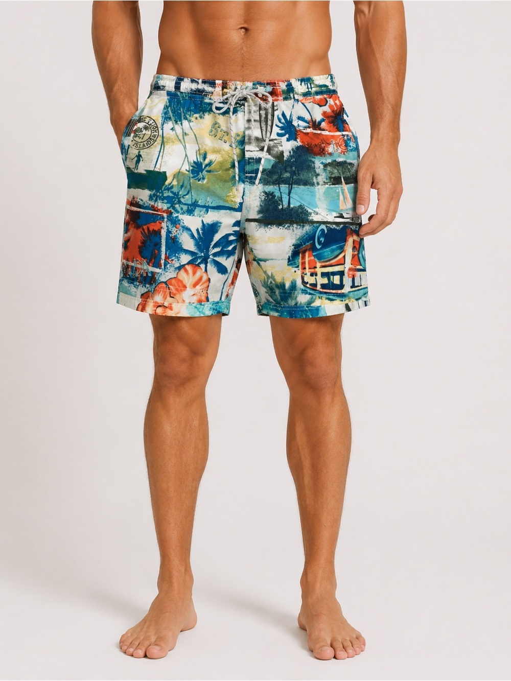 Caribbean Joe Men’s Bahamas Cayman Island Theme Multicolored Swim Trunks Size M
